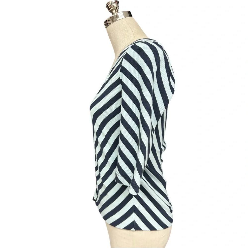 Maeve Anthropologie Blue Striped Zip Front Top Size Medium Scoop Neck Zip - Picture 6 of 12